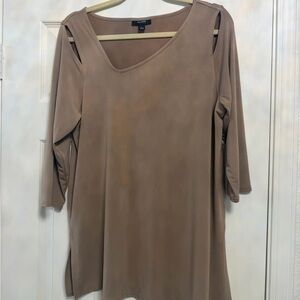 Alfani Taupe Cold-Shoulder V-Neck Tunic Top